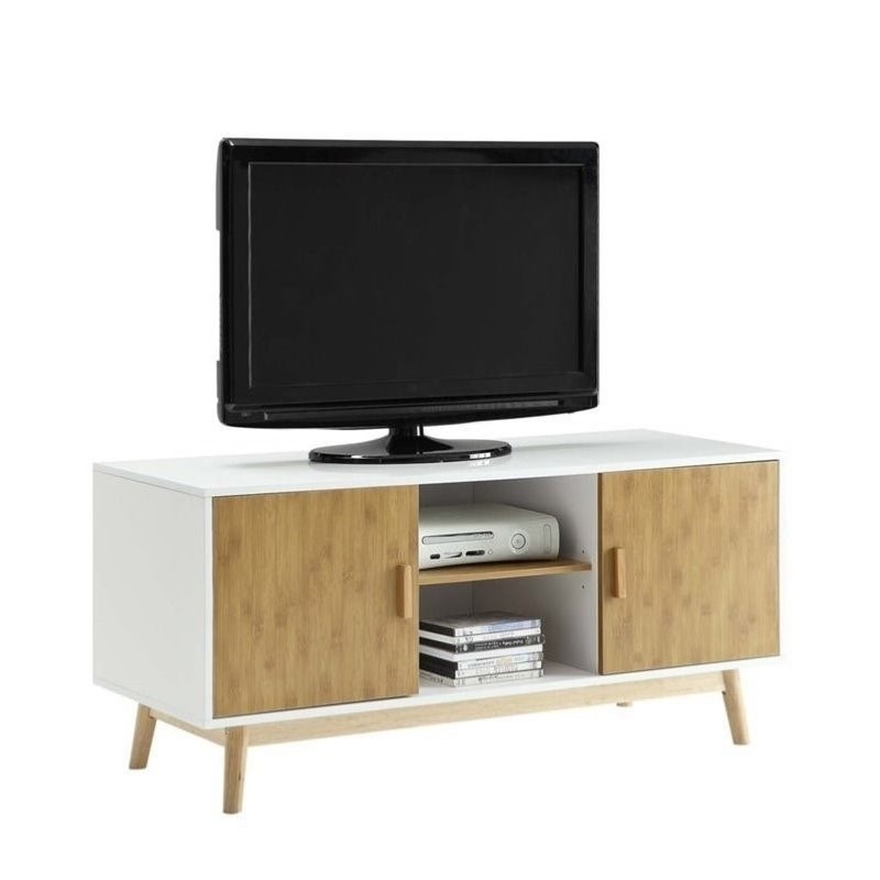 4 Piece Living Room Set with TV Stands and End Tables in White and Natural