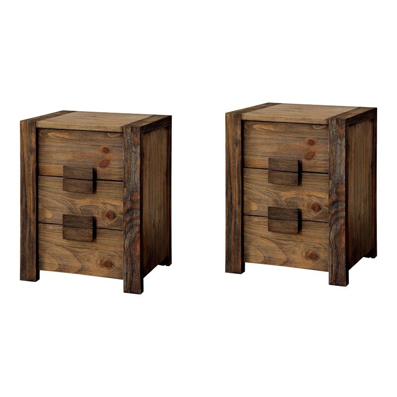 (Set of 2) 3 Drawer Nightstand in Rustic Natural Homesquare