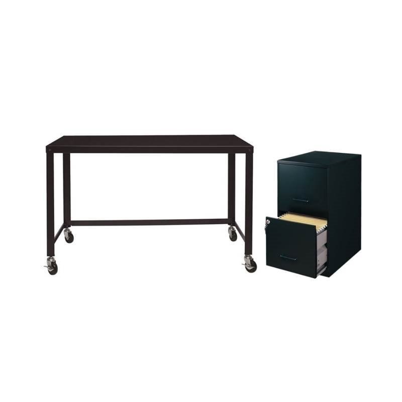 2 Piece Office Set with Filing Cabinet and Desk in Black