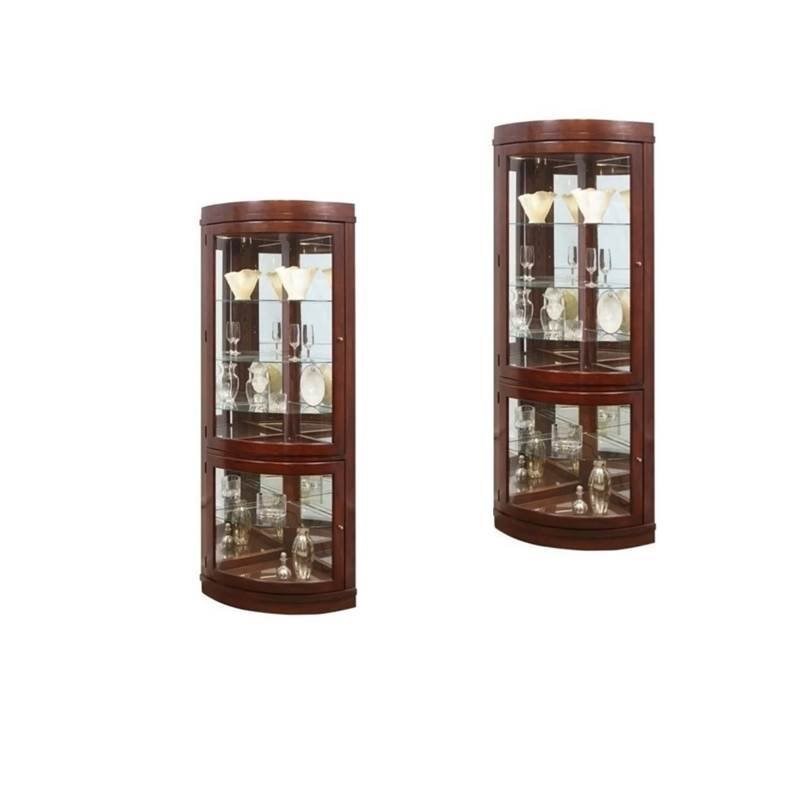 (set of 2) corner curio cabinet in chocolate cherry ...