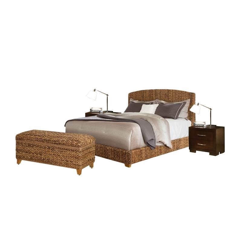 4 Piece Bedroom Set with Hand Woven Bed and Bench with (Set of 2) Night Stand