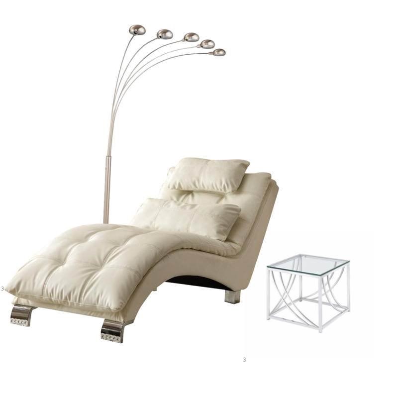 3 Piece Corner Lounge Set with Chaise Lounge and  Floor Lamp with Side Table in Chrome