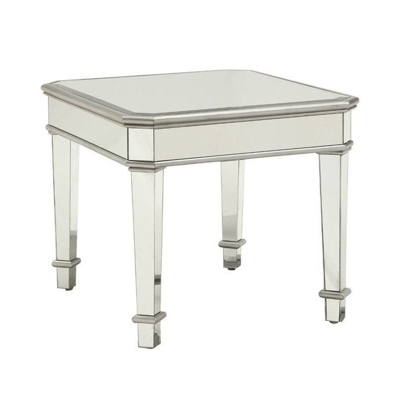 3 Piece Glam Coffee Table Set with Square Coffee Table and End Table in Silver
