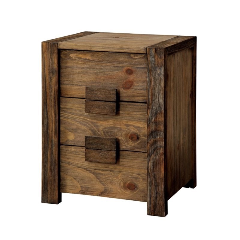 3 Piece Bedroom Set with Queen Panel Bed and (Set of 2) Rustic Night Stand