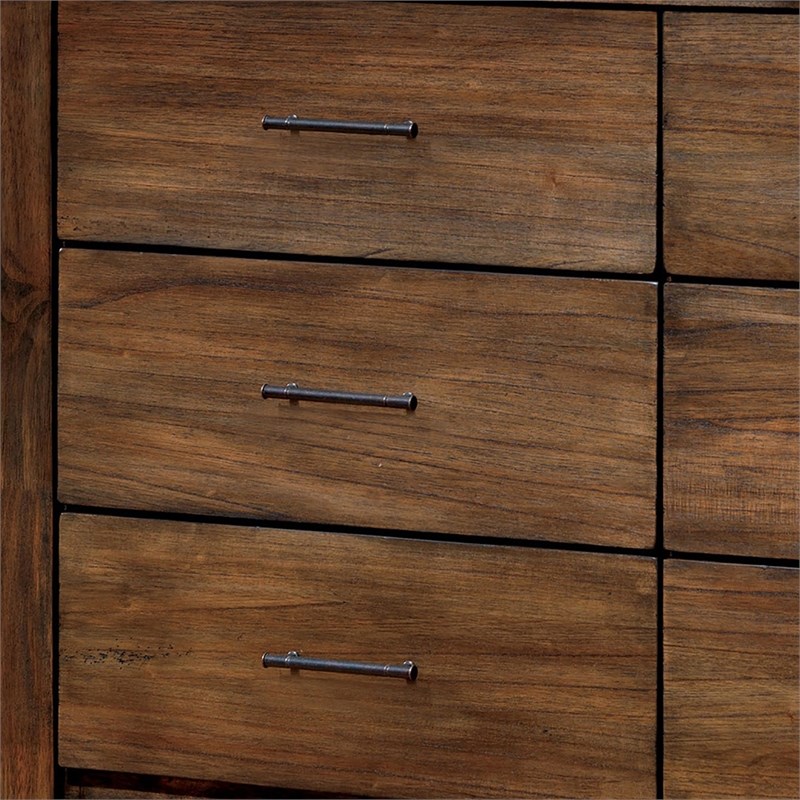 Nangetti Modern 2-Piece Oak Wood Queen Panel Bed and Mirrored Dresser Set