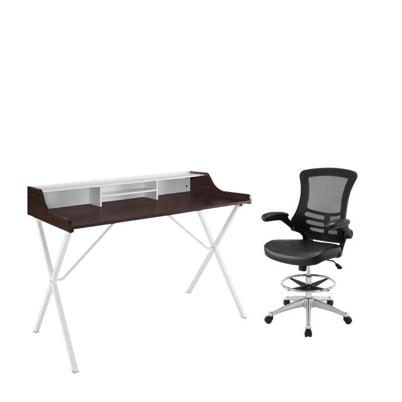 2 Piece Office Set with Cherry Desk and Drafting Chair
