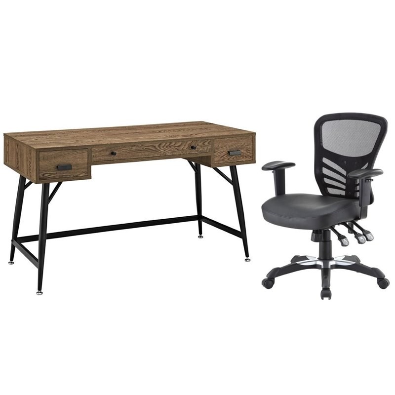 Home Square 2 Piece Office Set with Distressed Rustic Desk and Office Chair