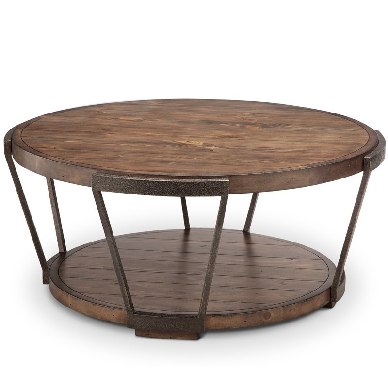 3 Piece Industrial Coffee Table and End Table Set in Bourbon and Iron