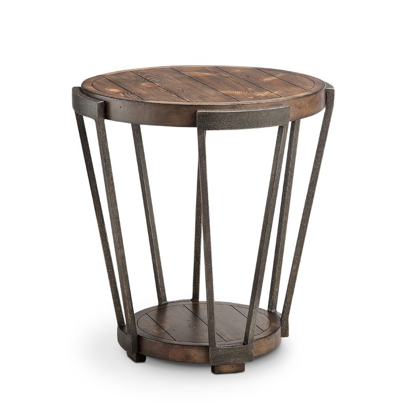 (Set of 2) Round End Table in Bourbon and Aged Iron