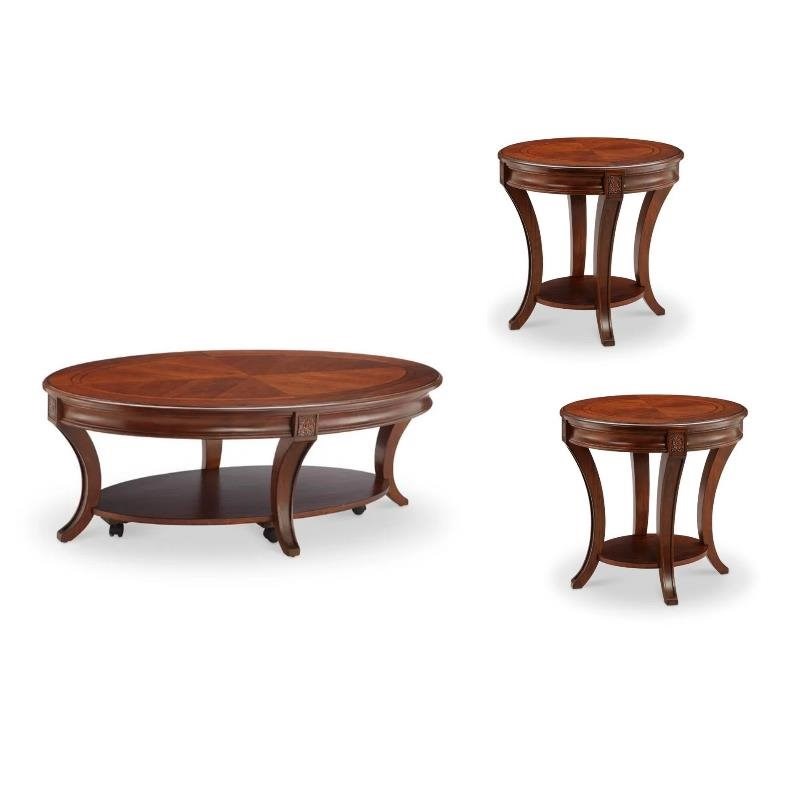 3 Piece Transitional Coffee and End Table Set in Cherry