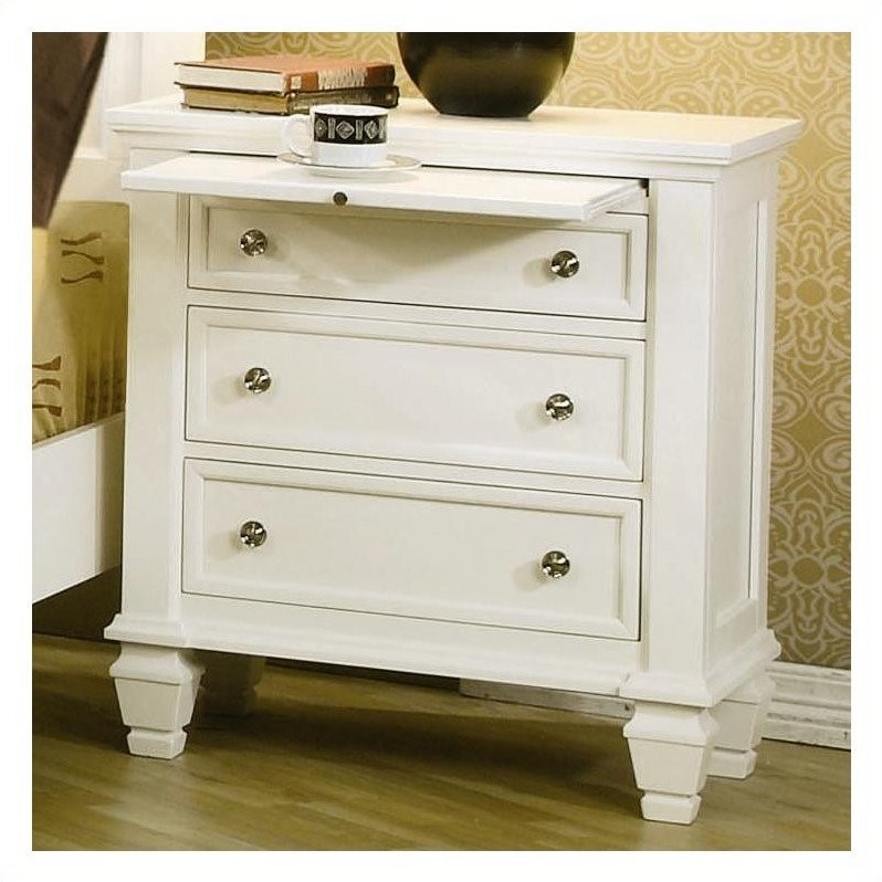 Set of 2 White Night Stand with Pull Out Shelf Homesquare
