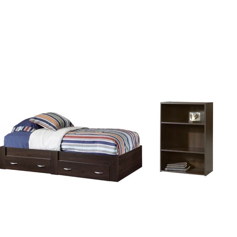 2 Piece Bedroom Set with Platform Bed and Bookcase Cinnamon Cherry