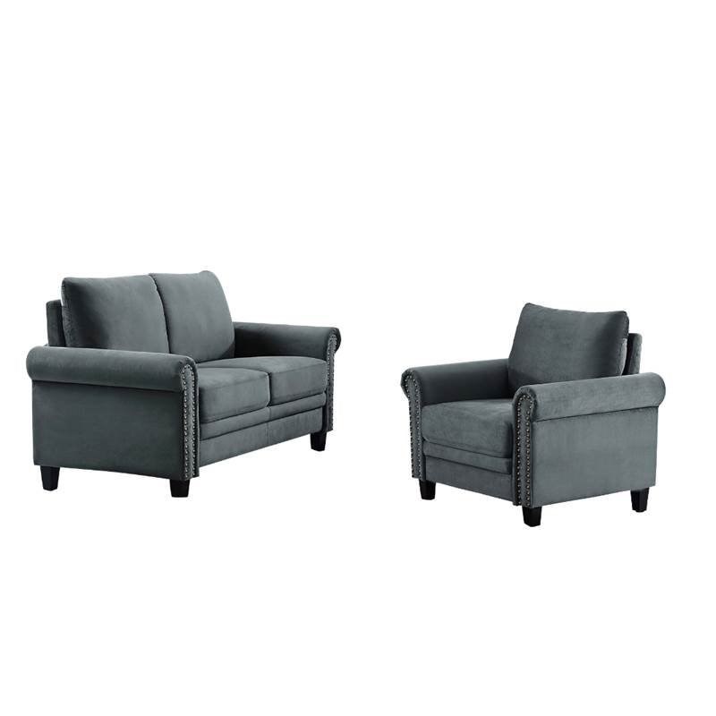 Set of 2 Nailhead Trim Loveseat and Accent Chair | Homesquare