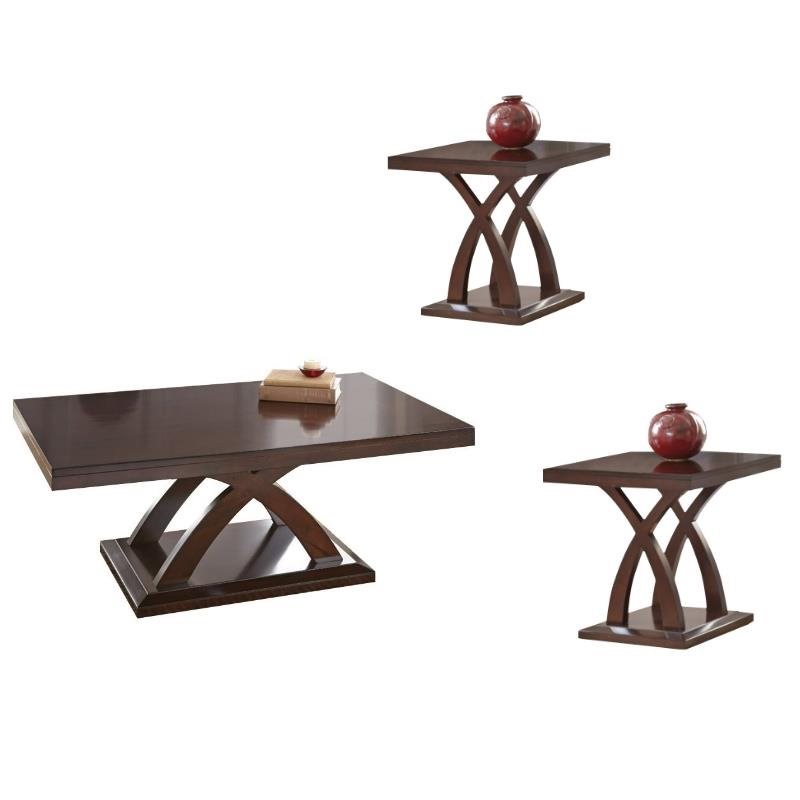 3 Piece Coffee Table and End Table Set in Espresso Cherry
