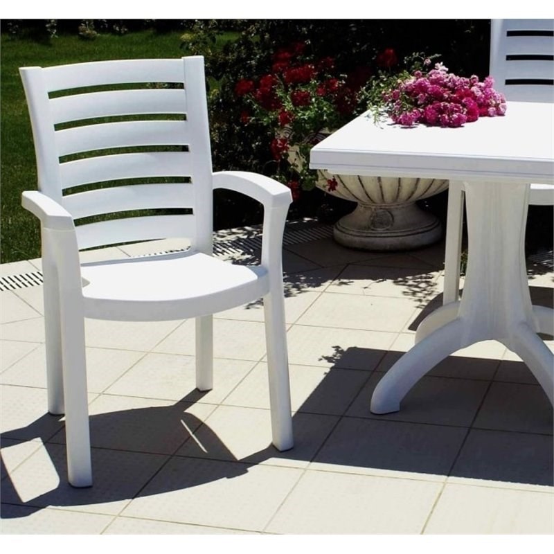 5 Piece 42" Round Resin Patio Table and 4 Resin Chairs in White