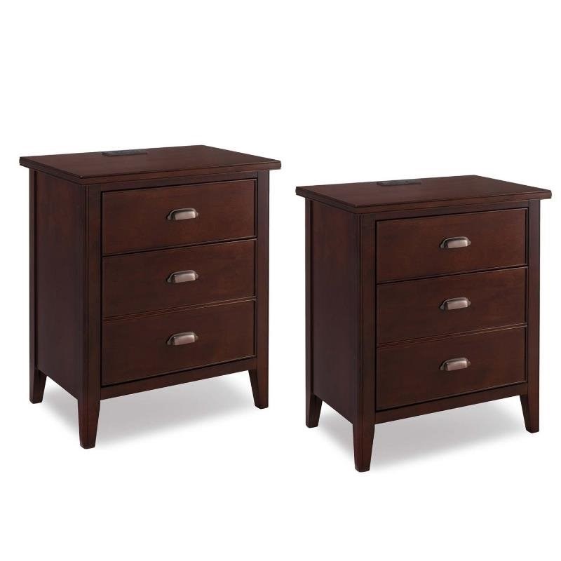 3 Drawer Nightstand with AC/USB Charging Outlets in Chocolate Cherry (Set of 2)