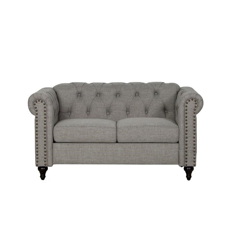 2 Piece Nailhead Trim Sofa and Loveseat Set in Gray Homesquare