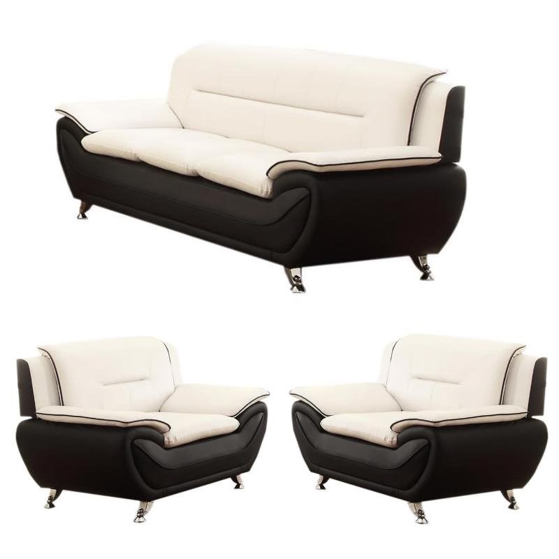 3 Piece Living Room Set with 3 Seater Sofa and 2 Armchairs in Black/Beige