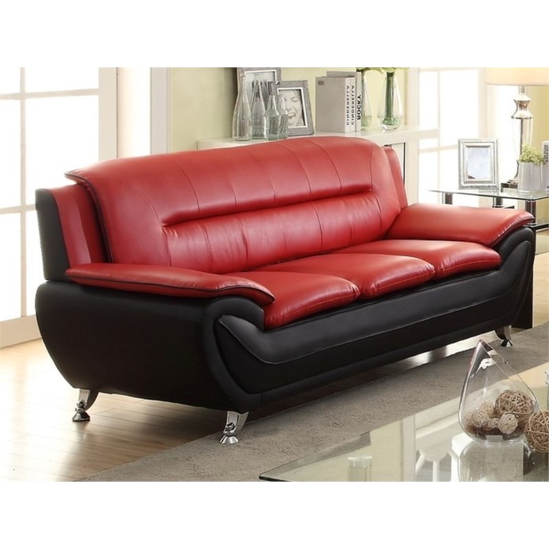 2 Piece Faux Leather Living Room Set With Sofa And Loveseat In Red