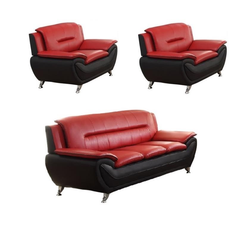 Faux Leather Living Room Set With Sofa, 3 Piece Leather Sofa Set For Living Room