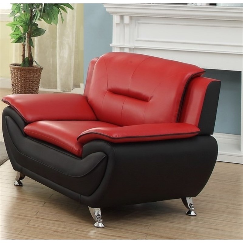 3 Piece Living Room Set with Loveseat and 2 Club Chairs in Red/Black