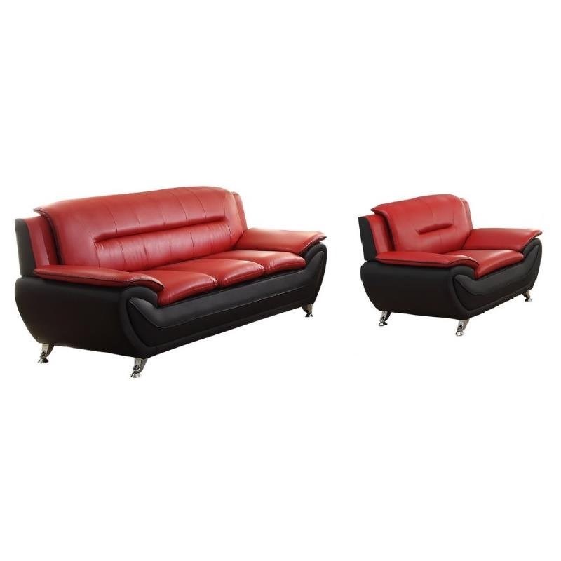 Faux Leather Living Room Set With Sofa, Red And Black Leather Living Room Set