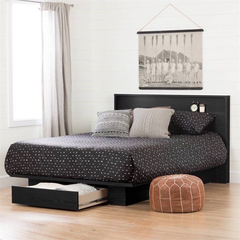 3 Piece Queen Platform Bedroom Set with Dresser and Nightstand in Black Oak