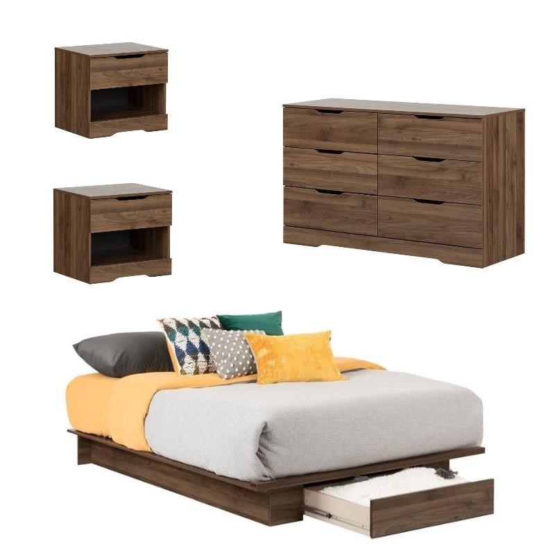 4 PC Queen Platform Bedroom Set with Dresser and 2 Nightstands in