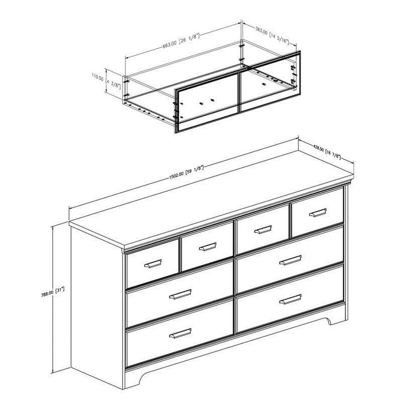 3 Piece Dresser and 2 Nightstands Bedroom Set in Weathered Oak & Antique Handles