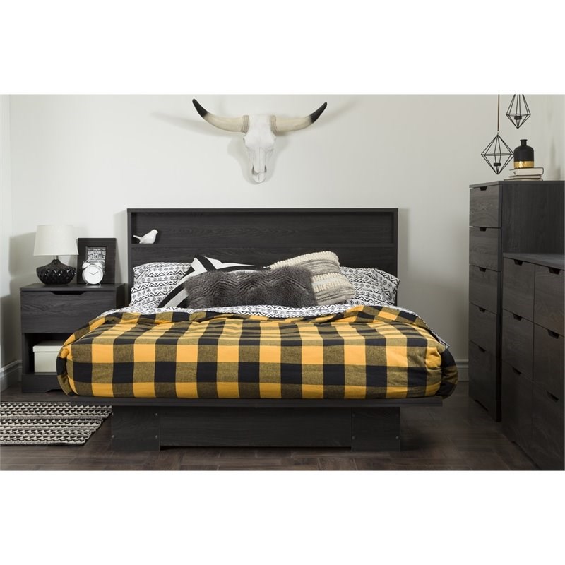 4pc Wood Queen Platform Bedroom Set with Dresser and 2 Nightstands in