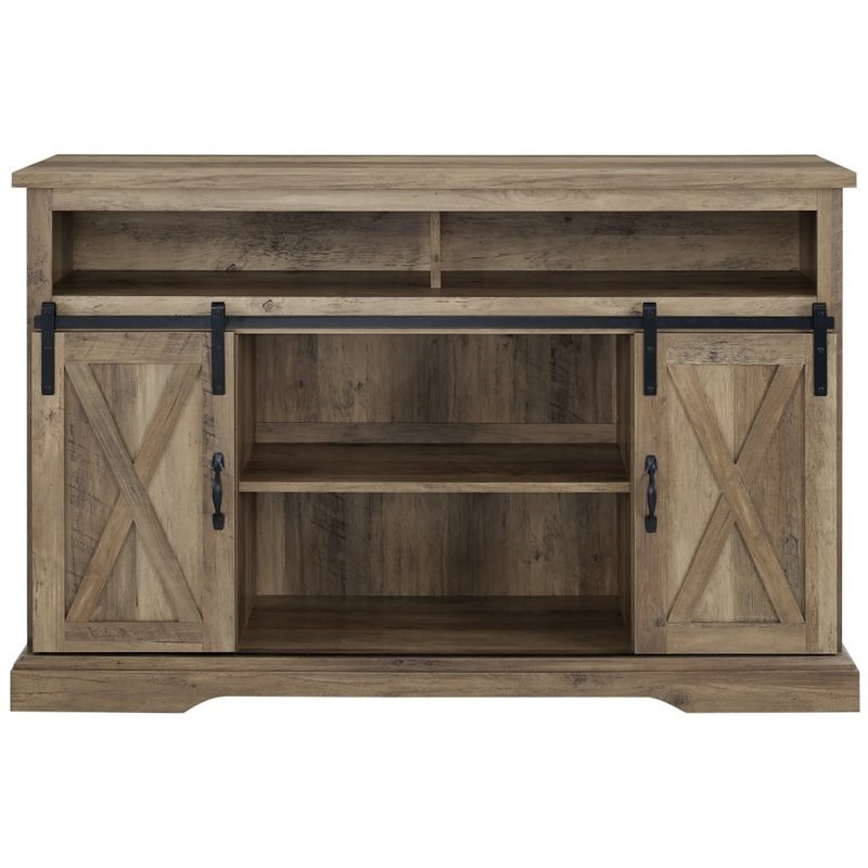 Home Square 2 Piece Sliding Barn Door Tv Stand Console And Buffet Cabinet Set In Rustic Oak, Buffet Table Sliding Door