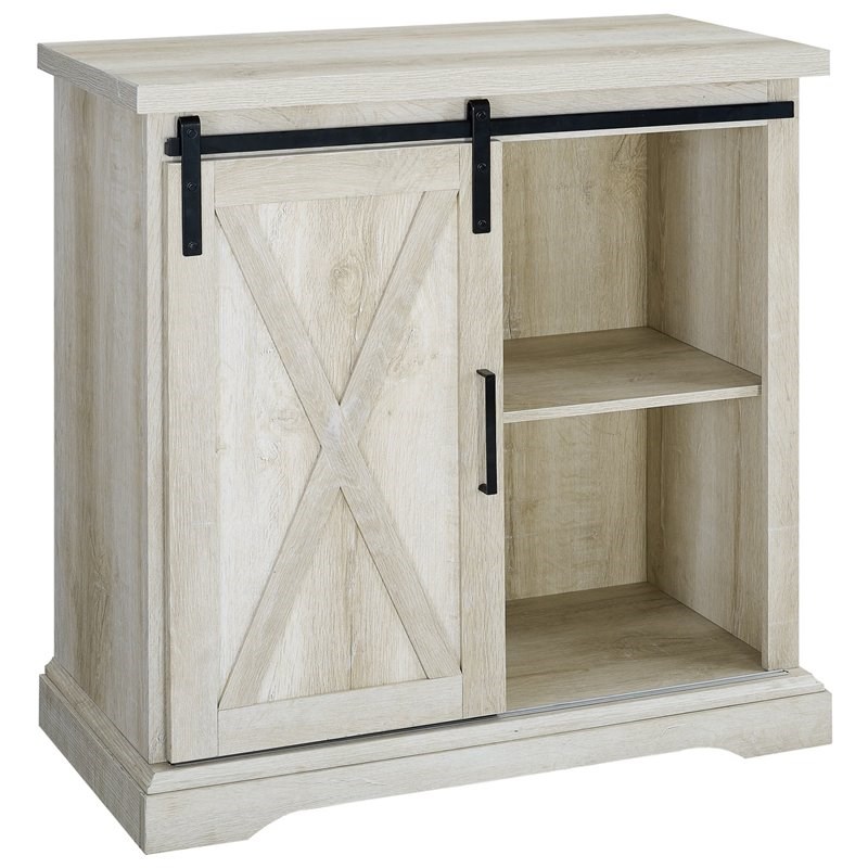 Home Square 2 Piece Barn Door Tv Stand Console And Buffet Cabinet Set In Rustic White Oak, Buffet Table With Sliding Doors
