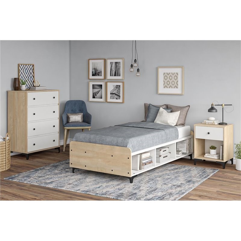 2PC Bedroom Set with 1 Nightstand and 1 Dresser in Natural