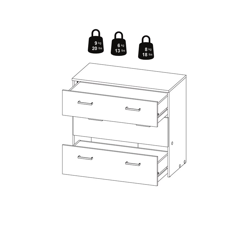 4PC Set with 2 Nightstands 1 Chest and 1 Double Dresser in Oak and White