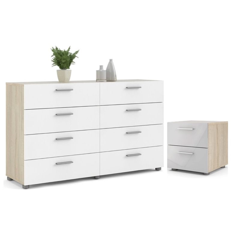Double Dresser In Oak And White Gloss, White Oak Dresser Set