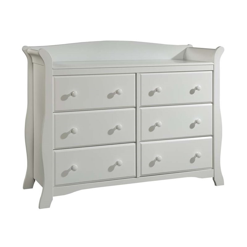 6-Drawer Double Dresser and Baby Crib with Changing Table Set in Pure White