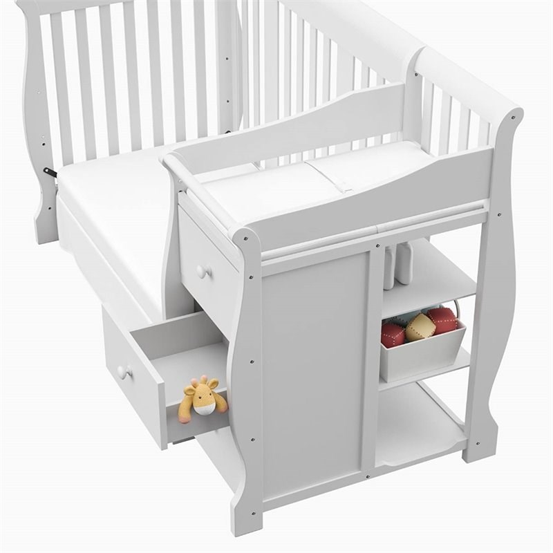 6-Drawer Double Dresser and Baby Crib with Changing Table Set in Pure White