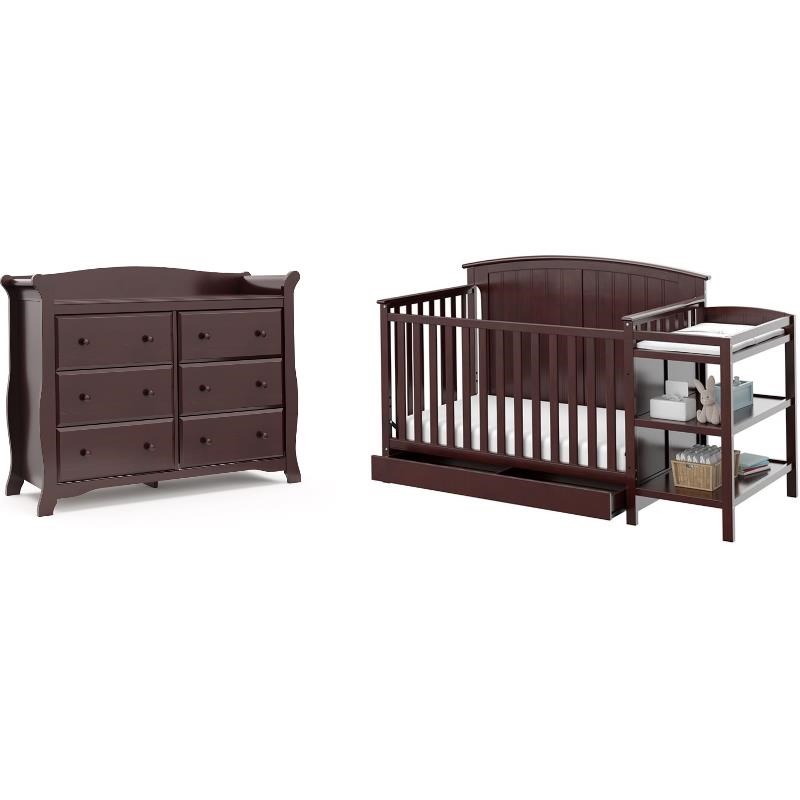 6 Drawer Double Dresser With Baby Crib, Stork Craft Avalon 6 Drawer Universal Dresser Gray Oak