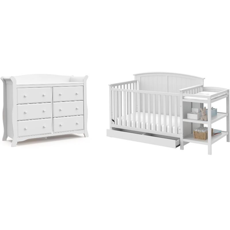 6 Drawer Double Dresser With Baby Crib, Crib And Dresser Combo