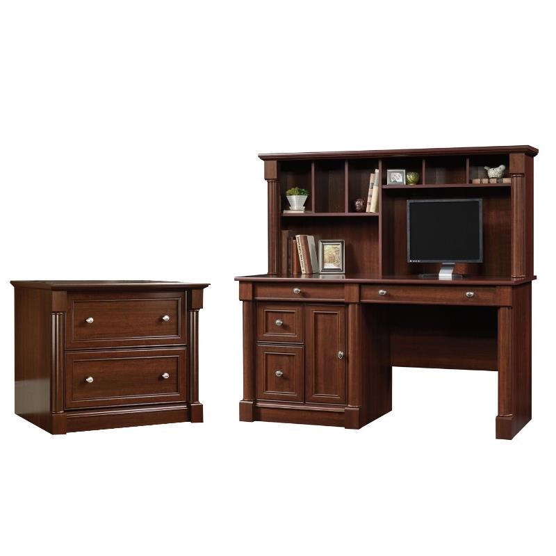 2 Piece Office Set with Computer Desk and File Cabinet in Cherry