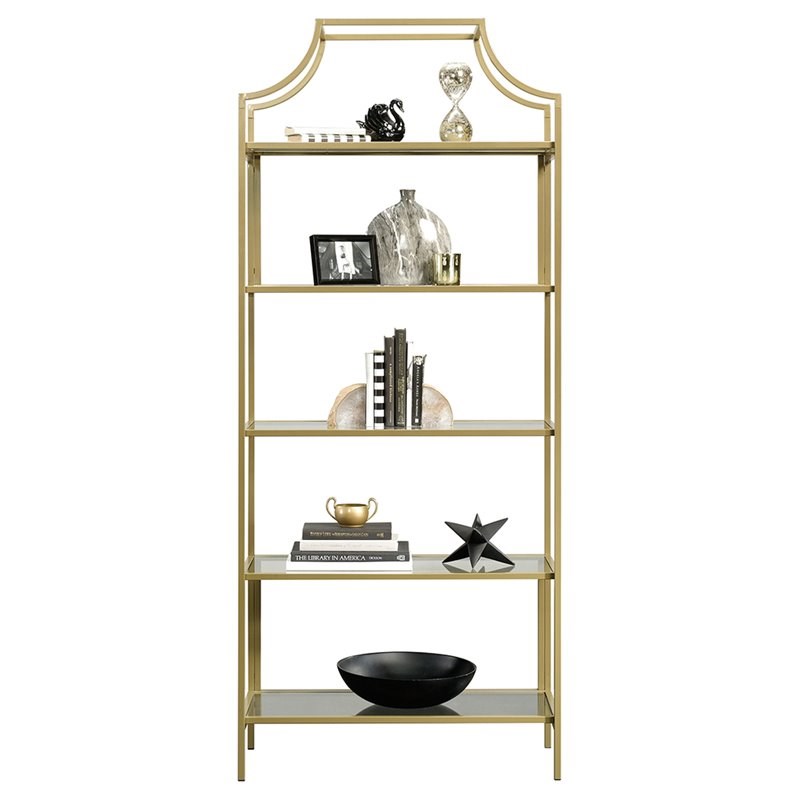2 Piece Bookcase and Console Table Set in Satin Gold
