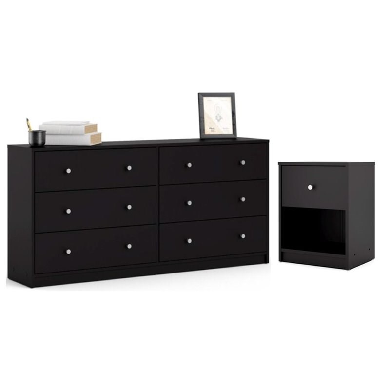 2 Piece Nightstand and Dresser Bedroom Set in Black Homesquare
