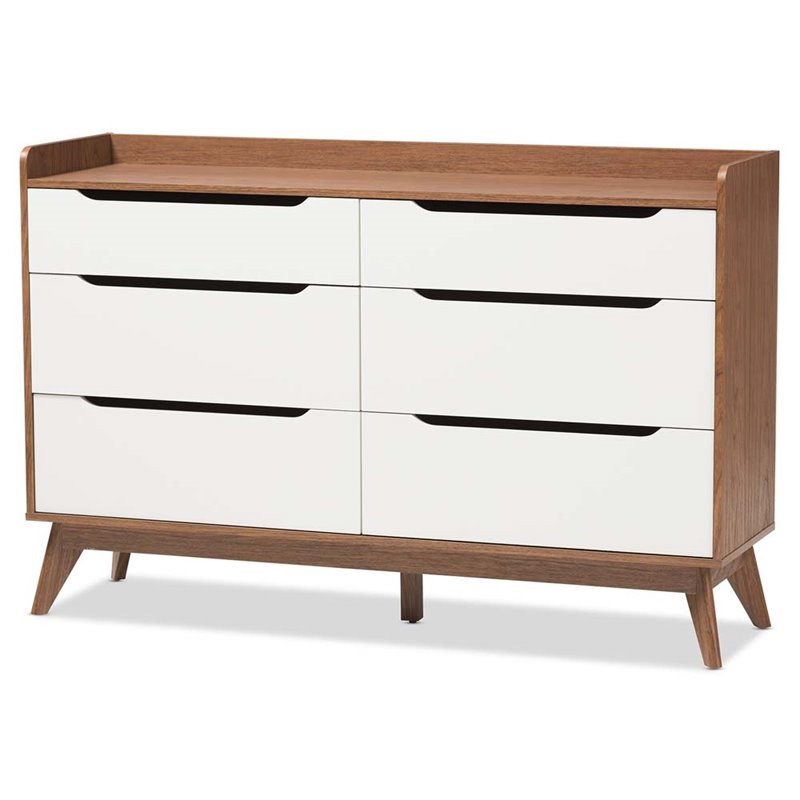 2 Piece Modern Dresser And Nightstand Set In White And Walnut 2170269 Pkg