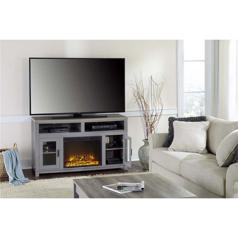 Home Square 2 Piece Set with Fireplace TV Stand and Coffee Table in Gray Oak