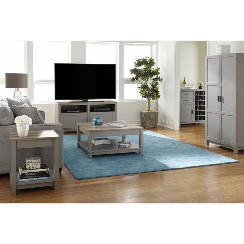 Home Square 2 Piece Set with Fireplace TV Stand and Coffee Table in Gray Oak