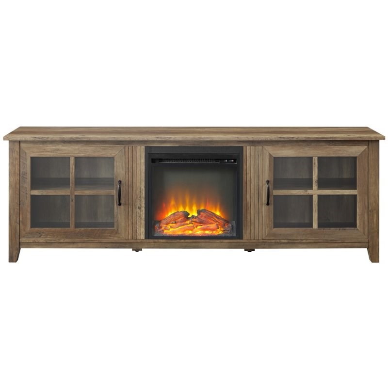 Home Square 2 Piece Set with Fireplace TV Stand and Bookcase in Rustic Oak