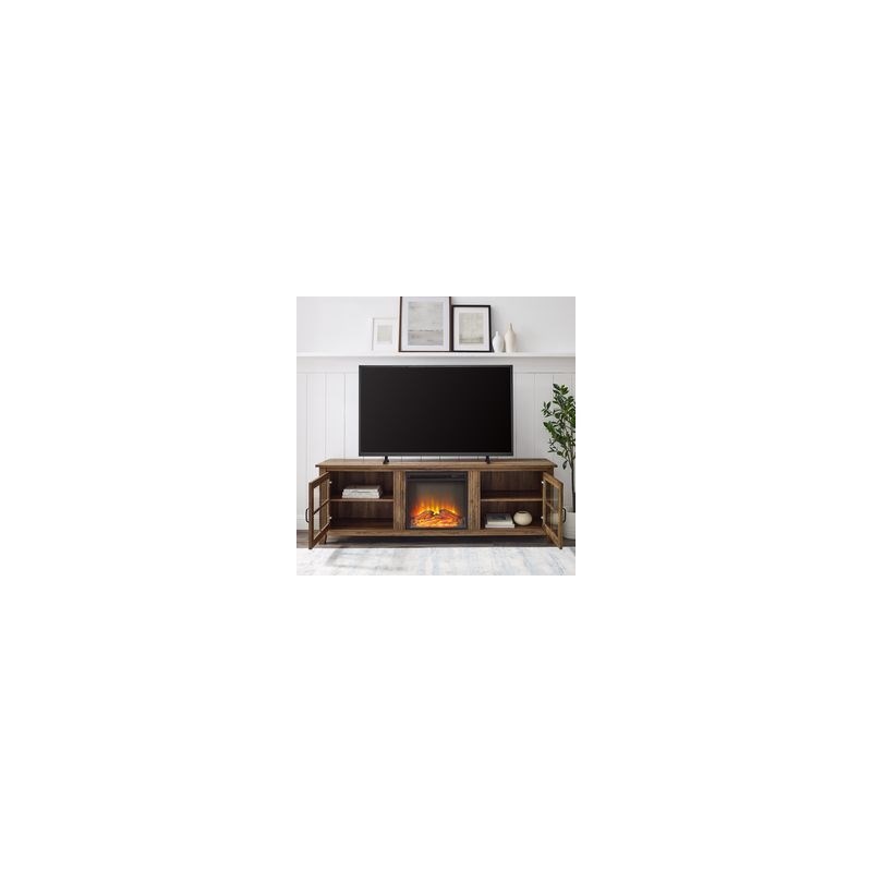 Home Square 2 Piece Set with Fireplace TV Stand and Bookcase in Rustic Oak