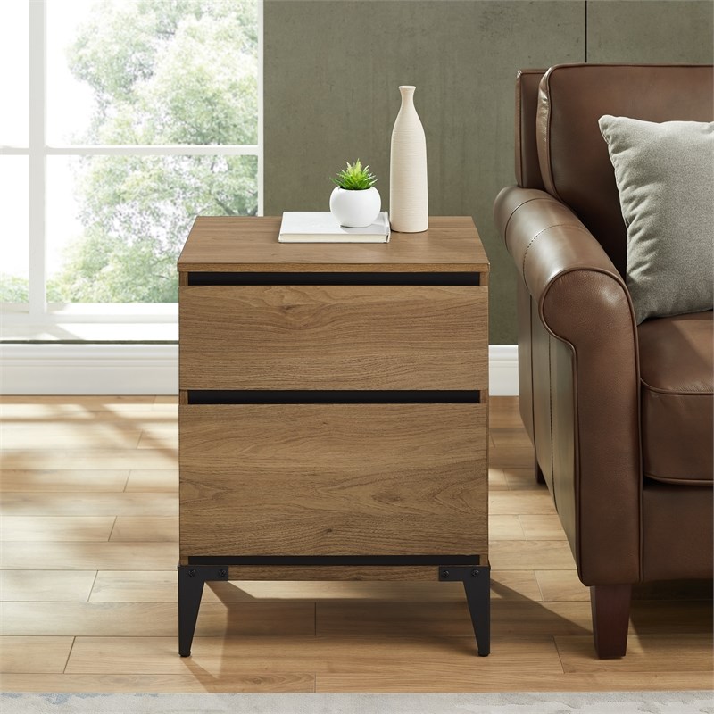 Home Square 3 Piece Set Set with Storage Console and 2 End Tables in English Oak