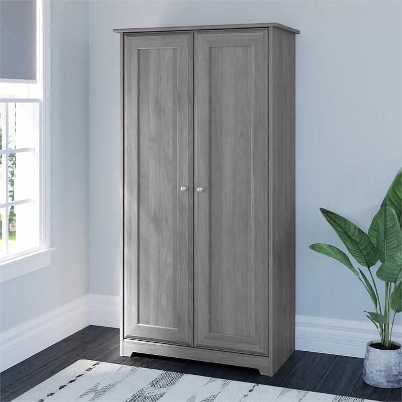 Home Square 2 Piece Tall Wood Storage Cabinet with Doors Set in Modern Gray