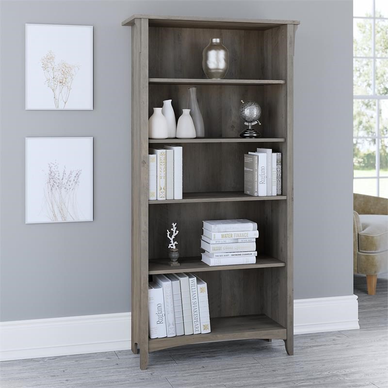 Home Square 5 Shelf Driftwood Bookcase Set in Gray (Set of 2)
